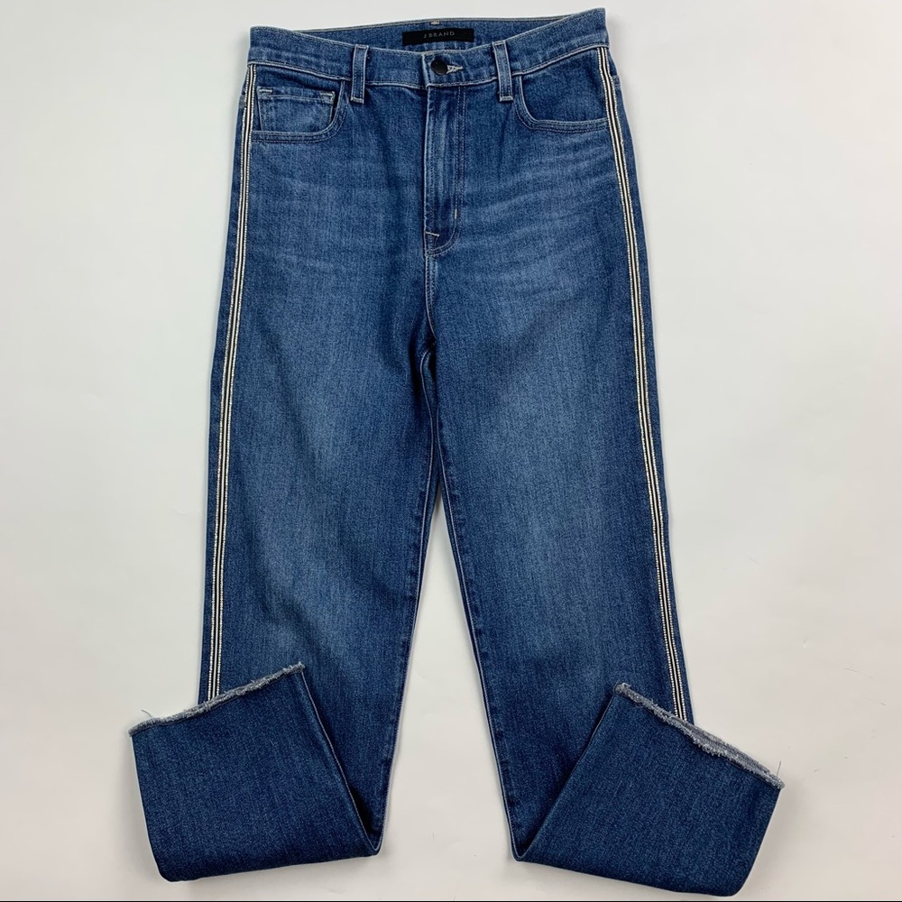 J Brand Jules Rhinestone Tuxedo Stripe Straight Leg Jeans in Urbanite Sz 26 - Picture 2 of 16